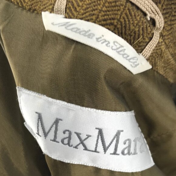 Max Mara golden brown herringbone print cotton velvet peak lapel blazer sz 12 - Picture 8 of 9